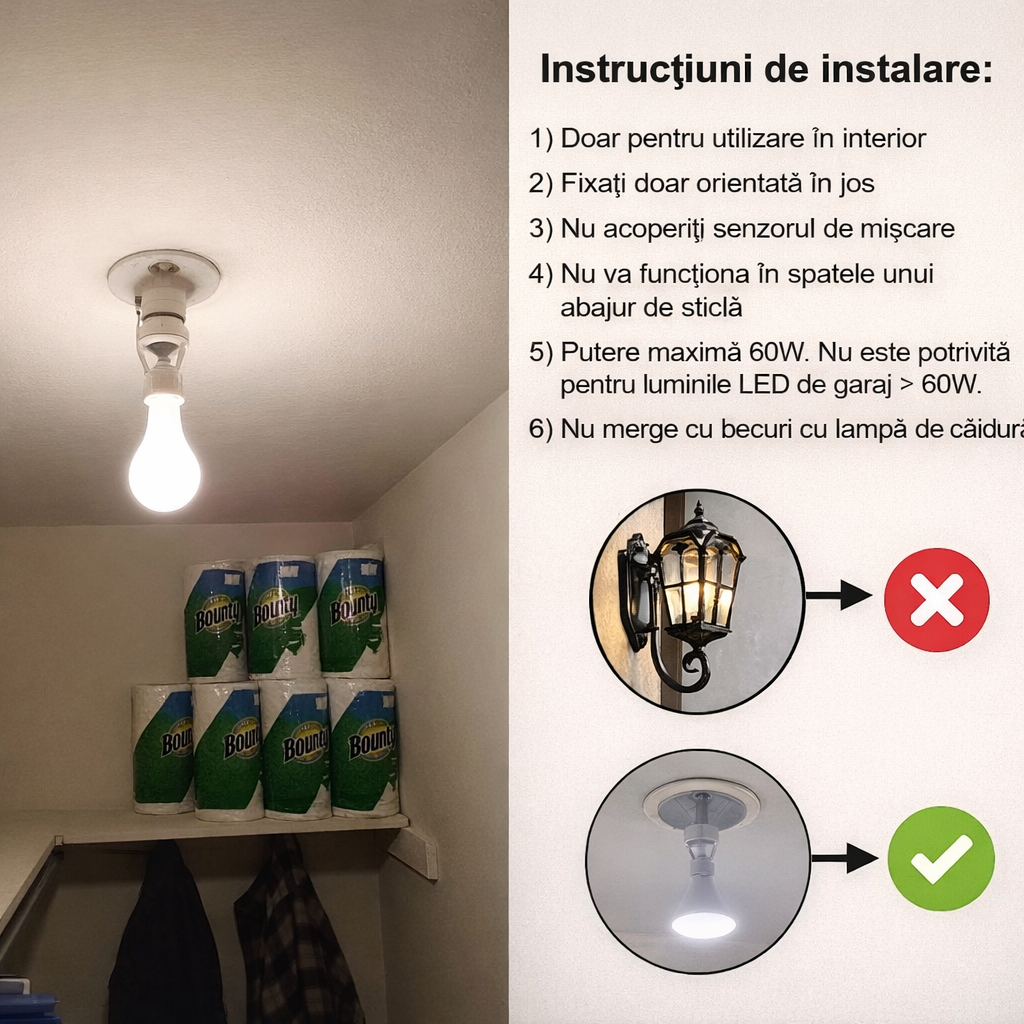 Soclu inteligent cu dulie și senzor de mișcare PIR